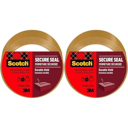 Scotch Verpackungsklebeband für einen sicheren Verschluss, Braun, 50 mm x 50 m, 1 Rolle/Packung - Ideal zum Verschließen von Paketen und Kartons (Packung mit 2) von 3M