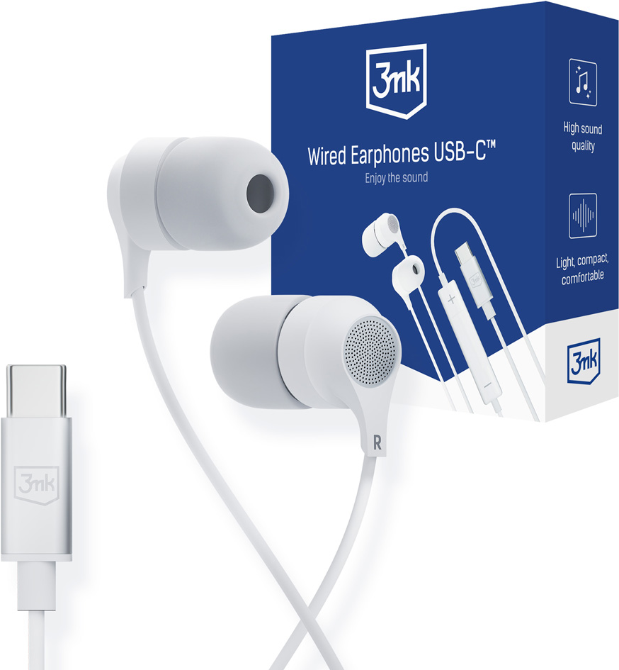 3MK Wired USB-C Kopfhörer Kabelgebunden im Ohr Anrufe/Musik USB Typ-C Weiß (5903108518062) von 3MK