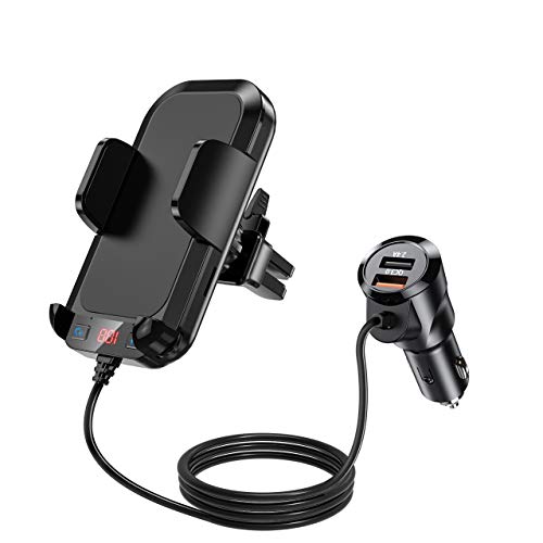 3T6B Bluetooth 5.0 FM Transmitter, 3 in 1 USB Zigarettenanzünder Adapter mit Auto Handyhalterung,Freisprecheinrichtung KFZ Audio Adapter MP3 Player mit QC3.0 USB, Unterstützungs TF Karten AUX Ausgang von 3T6B