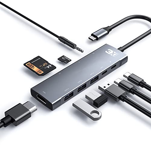 3XI USB C Hub 9in1 Typ C Adapter mit 4K HDMI,3 USB3.0, 60W PD, SD/TF Kartenleser,USB-C 5Gbps Datenanschluss,3.5mm Audio Buchse,für iPad Pro/Air/Mini,MacBook Pro/Air,Huawei Matebook,Surface Go,und mehr von 3XI