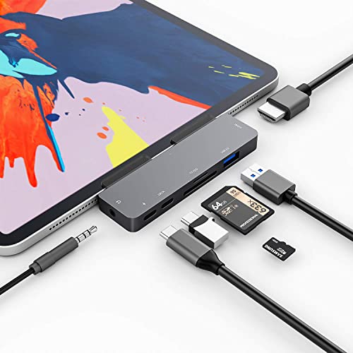 3XI USB C Hub für iPad Pro/iPad Air 4, 7 in 1 Typ C auf HDMI 4K Adapter, PD Ladeanschluss, USB 3.0 Anschlüsse, SD/TF Kartenleser,Typ c Datenschnittstelle, 3,5 mm Audio, kompatibel mit MacBook Pro/Air von 3XI