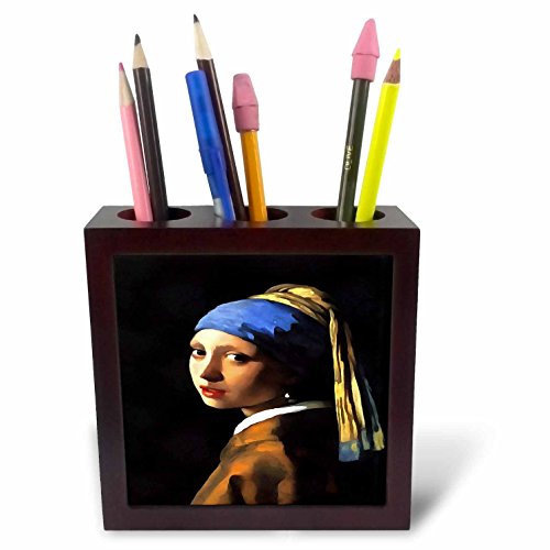 3dRose 245539 _ PH 1, 2, 5 " Perle Ohrstecker mit Johannes Vermeer Mädchen, mit Platte mit Halter von 3dRose