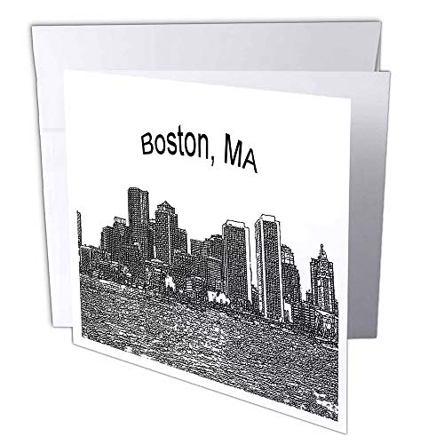 3dRose gc_21731_2 Grußkarten "Boston Downtown Skyline Line Art", 15,2 x 15,2 cm, 12 Stück von 3dRose