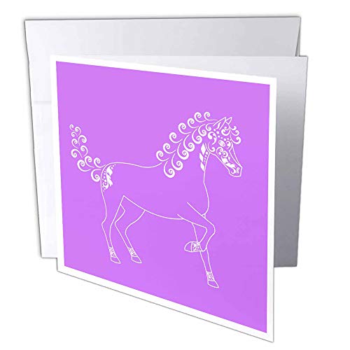3dRose gc_35451_2 Grußkarten mit Pferdeliebhaber-Geschenken, Tätowierte Pferde-Umrisse, Violett und Weiß, 12 Stück von 3dRose