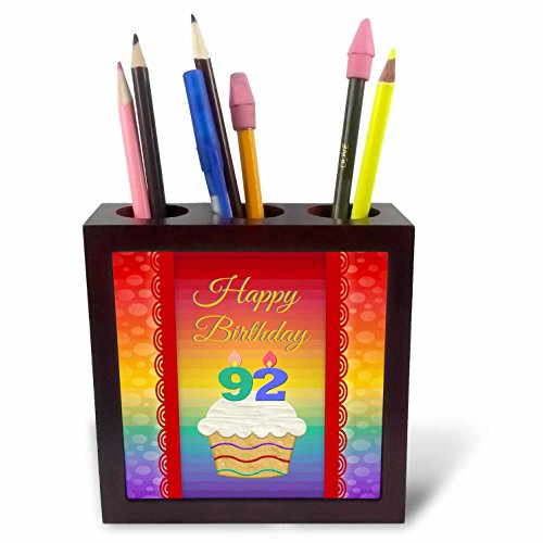 3dRose ph_244842_1 12,7 cm "Cupcake mit Zahlenkerzen / 92 Jahre alter Geburtstag" Fliesen-Stifthalter von 3dRose