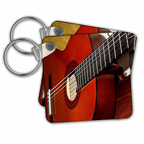 3drose Bild von eines klassischen Gitarre – Schlüsselanhänger, 5,7 x 5,7 cm Nahlinsen-Set von 2 (KC 238645 _ 1) von 3dRose