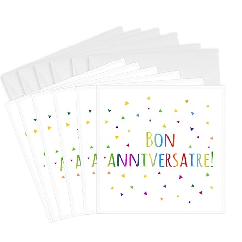 3drose Bon Jahrestage – Happy Birthday in French Grußkarten, 15,2 x 15,2 cm Set von 6 (GC 202030 _ 1) von 3dRose
