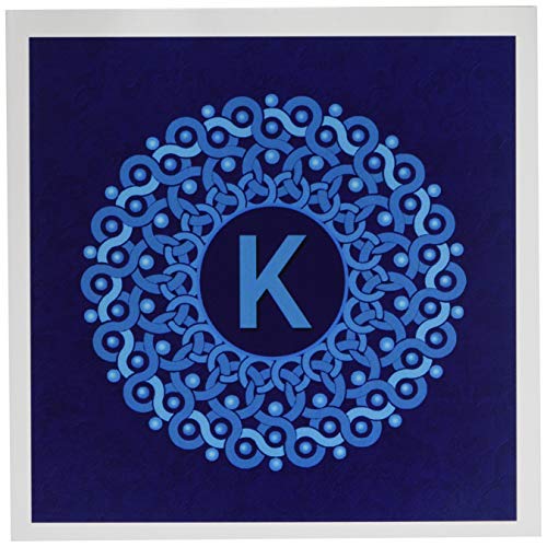 3drose Monogramm K Mandala Blue Hued auf Royal Blau gedeckten Grunge Damast – Grußkarten, 6 von Foto, Set 12 (GC 32232 _ 2) von 3dRose