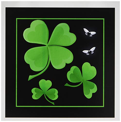 3drose ein Pretty Shamrock Kleeblatt Design auf einem dunklen Hintergrund mit Little silbrig-weiß Schmetterlinge – Grußkarten, 6 von Foto, Set 12 (GC 11686 _ 2) von 3dRose