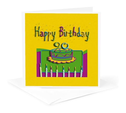 Colorful zum 90. Geburtstag Kuchen und Kerzen – Grußkarte, 15,2 x 15,2 cm, Single (GC 20175 _ 5) von 3dRose