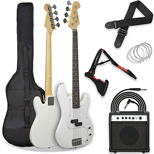 3rd Avenue 4/4 E-Bassgitarren-Set in Normalgröße, für Anfänger, mit 15 W Verstärker, Tasche, Kabel, Gurt, Ständer und Ersatzsaiten – in Sunburst von 3rd Avenue