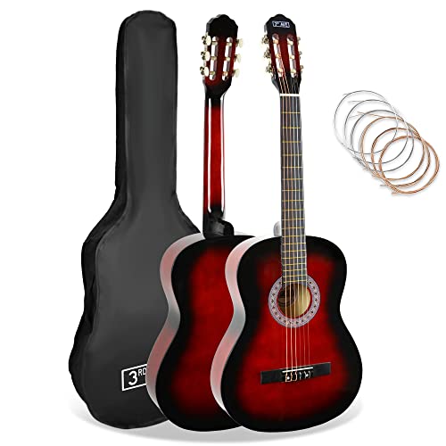 3rd Avenue 4/4 Flamencogitarren-Starterset in Normalgröße mit Nylonsaiten – mit Tasche, Saiten – in Rot von 3rd Avenue