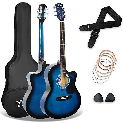 3rd Avenue 4/4 Westerngitarren-Set in Normalgröße mit Cutaway, für Anfänger – 6 Monate KOSTENLOSER Unterricht, Tasche, Gurt, Plektren und Ersatzsaiten – in Blau von 3rd Avenue