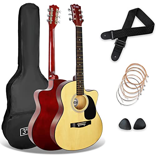 3rd Avenue 4/4 Westerngitarren-Set in Normalgröße mit Cutaway, für Anfänger – 6 Monate KOSTENLOSER Unterricht, Tasche, Gurt, Plektren und Ersatzsaiten – in Natur von 3rd Avenue