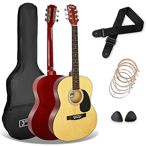 3rd Avenue 4/4 Westerngitarren-Set mit Stahlsaiten, für Anfänger – 6 Monate KOSTENLOSER Unterricht, Tasche, Plektren und Ersatzsaiten – in Natur von 3rd Avenue