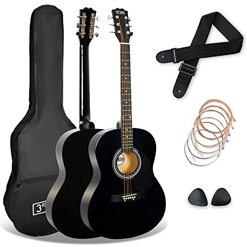 3rd Avenue 4/4 Westerngitarren-Set mit Stahlsaiten, für Anfänger – 6 Monate KOSTENLOSER Unterricht, Tasche, Plektren und Ersatzsaiten – in Schwarz von 3rd Avenue