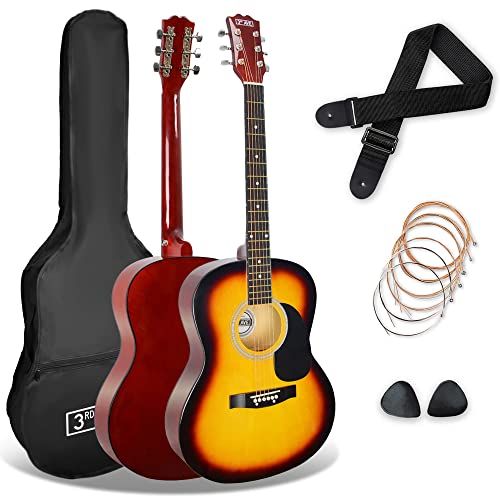 3rd Avenue 4/4 Westerngitarren-Set mit Stahlsaiten, für Anfänger – 6 Monate KOSTENLOSER Unterricht, Tasche, Plektren und Ersatzsaiten – in Sunburst von 3rd Avenue