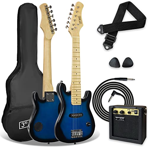3rd Avenue E-Gitarrenset für Kinder in 1/4-Größe, Junior-Gitarre für Anfänger – mit 6 Monate KOSTENLOSEM Unterricht, tragbarem Verstärker mit 5 W, Kabel, Tasche, Plektren und Gurt – in Blau von 3rd Avenue