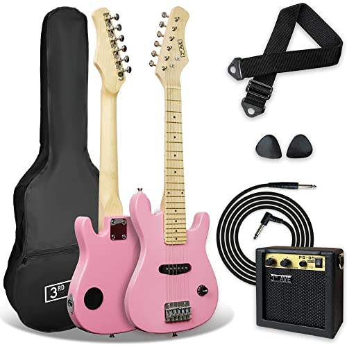 3rd Avenue E-Gitarrenset für Kinder in 1/4-Größe, Junior-Gitarre für Anfänger – mit 6 Monate KOSTENLOSEM Unterricht, tragbarem Verstärker mit 5 W, Kabel, Tasche, Plektren und Gurt – in Pink von 3rd Avenue