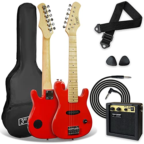 3rd Avenue E-Gitarrenset für Kinder in 1/4-Größe, Junior-Gitarre für Anfänger – mit 6 Monate KOSTENLOSEM Unterricht, tragbarem Verstärker mit 5 W, Kabel, Tasche, Plektren und Gurt – in Rot von 3rd Avenue