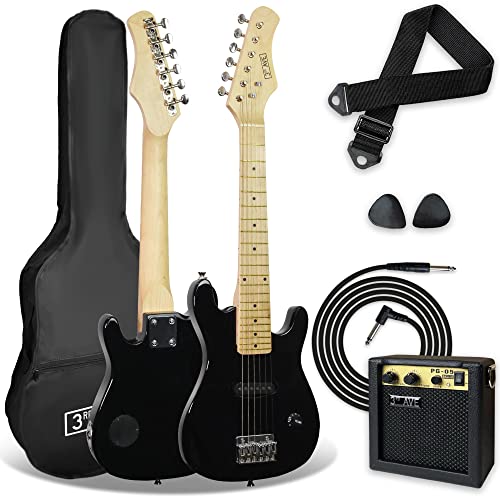 3rd Avenue E-Gitarrenset für Kinder in 1/4-Größe, Junior-Gitarre für Anfänger – mit 6 Monate KOSTENLOSEM Unterricht, tragbarem Verstärker mit 5 W, Kabel, Tasche, Plektren und Gurt – in Schwarz von 3rd Avenue