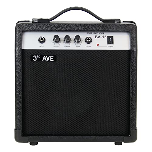 3rd Avenue Slimline Bassgitarren-Verstärker 15 W mit robustem gummiertem Gehäuse, Kopfhörer-Ausgang und 2-Band-EQ Klang-Poti – in Schwarz von 3rd Avenue