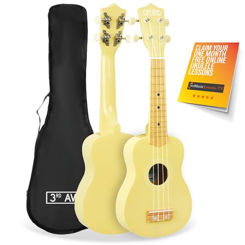 3rd Avenue Sopran-Ukulele Für Anfänger, 21 Zoll, 4 Nylonsaiten Mit Kostenloser Uke-Tasche – Pastellgelb – 1 Monat Kostenloser Online-Unterricht von 3rd Avenue