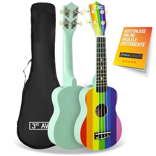 3rd Avenue Sopran-Ukulele Für Anfänger, 21 Zoll, 4 Nylonsaiten Mit Kostenloser Uke-Tasche – Regenbogen – 1 Monat Kostenloser Online-Unterricht von 3rd Avenue
