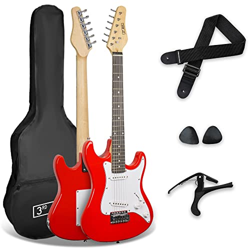 3rd Avenue XF 3/4 Größe Kids Junior E-Gitarre Starter-Einsteigerpaket Mit Tasche, Gurt, Plektren Und Kapodaster - Rot von 3rd Avenue