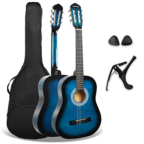 3rd Avenue XF 3/4 Flamencogitarren-Starterset in Junior-Größe für Kinder, Konzertgitarre mit Nylonsaiten und mit Gigbag, Kapodaster und Plektren – in Blau von 3rd Avenue