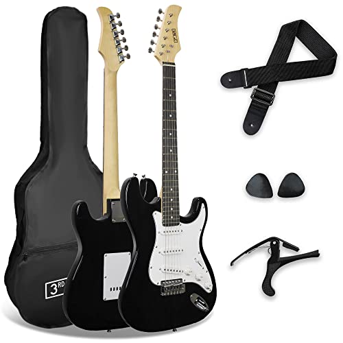 3rd Avenue XF Full Size 4/4 E-Gitarre Starter-Einsteigerpaket Mit Tasche, Gurt, Plektren Und Kapodaster - Schwarz von 3rd Avenue