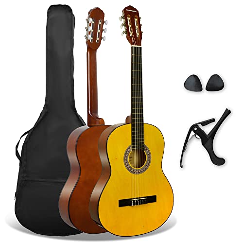 3rd Avenue XF 4/4 Flamencogitarren-Starterset in Normalgröße, Konzertgitarre mit Nylonsaiten, mit Gigbag, Kapodaster und Plektren – in Natur von 3rd Avenue