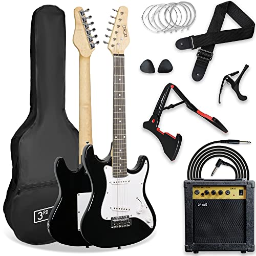 3rd Avenue XF E-Gitarrenset in 3/4-Größe, Luxus-Set mit 10 W Verstärker, Kabel, Ständer, Gigbag, Gurt, Ersatzsaiten, Plektren, Kapodaster – in Schwarz von 3rd Avenue