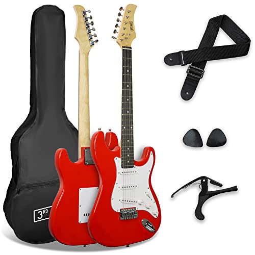 3rd Avenue XF Full Size 4/4 E-Gitarre Starter-Einsteigerpaket Mit Tasche, Gurt, Plektren Und Kapodaster - Rot von 3rd Avenue