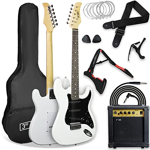 3rd Avenue XF Full Size 4/4 E-Gitarre Ultimate Kit mit 10W Amp, Kabel, Ständer, Gigbag, Gurt, Ersatzsaiten, Plektren, Kapodaster - Weiß von 3rd Avenue