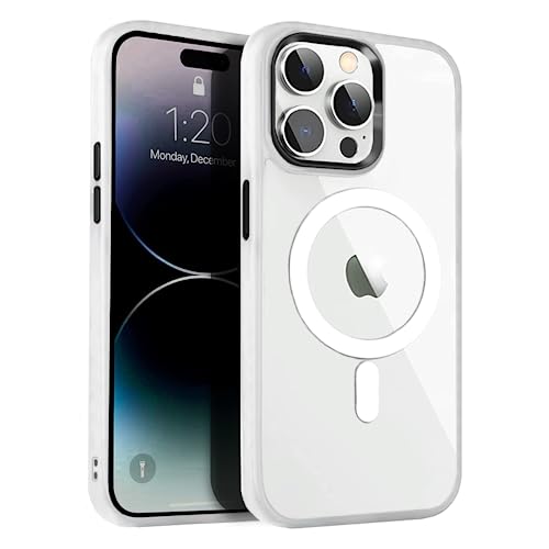 4-OK Hülle für iPhone 15 Pro, kompatibel mit MagSafe, kabelloses Laden, magnetische Hybridhülle, Stoßfest Handyhülle, Magnetring, vergilbungsbeständig, Metallknöpfe (durchscheinend, iPhone 15 Pro) von 4 OK by Blautel