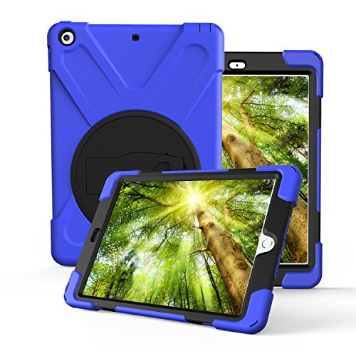 360 Grad drehbare Halterung, 3-in-1, stoßfest, Hybrid-Schutzhülle mit Ständer für iPad 5. / 6. Generation/iPad 9,7 Zoll A1822/A1823 2017/2018 blau dunkelblau von 4-Seasons