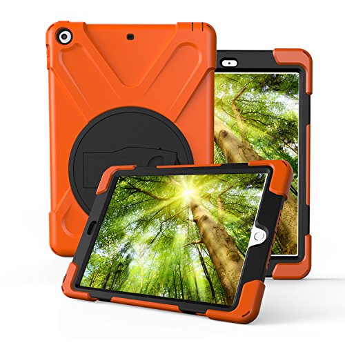 360 Grad drehbare Halterung, 3-in-1, stoßfest, Hybrid-Schutzhülle mit Ständer für iPad 5. / 6. Generation/iPad 9,7 Zoll A1822/A1823 2017/2018 orange Orange von 4-Seasons