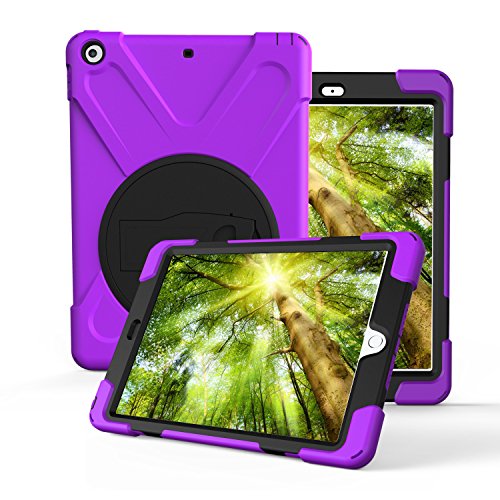 360 Grad drehbare Halterung, 3-in-1, stoßfest, Hybrid-Schutzhülle mit Ständer für iPad 5. / 6. Generation/iPad 9,7 Zoll A1822/A1823 2017/2018 violett violett von 4-Seasons