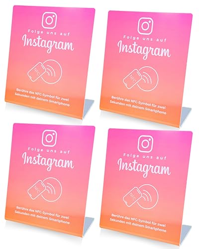 "Folge uns auf Instagram" NFC Aufsteller | Mehr Follower gewinnen | vorprogrammiert auf Ihren Instagram Account (4x farbig) von 4.0 COMMERCE