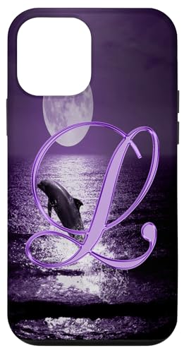 Hülle für iPhone 12 mini L Delphin Lila Tier Ozean Mond Meer Anfangsbuchstabe Name von 401Merch Monograms