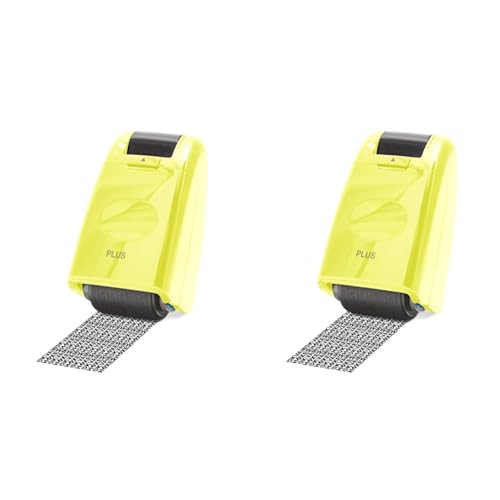 PLUS Japan, Datenschutz Rollstempel Camouflage in Gelb, Textschwärzer, Identitätsschutz, 2er Pack (1 x 1 Rollstempel) von +44 Plus 44