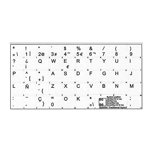 Selbstklebende Tasten Tastatur Spanisch Boden Weiß Lamination Extra Nachhaltige von '4Keyboard'