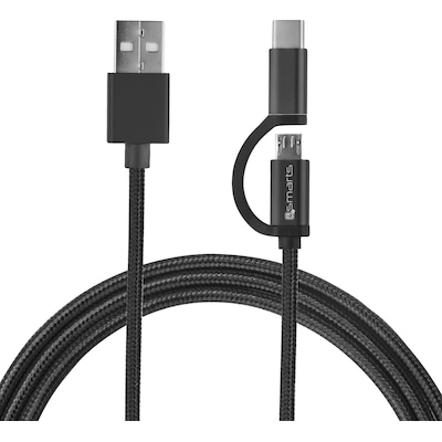 4smarts Micro-USB & USB-C Kabel ComboCord 1m, Textil Schwarz von 4Smarts
