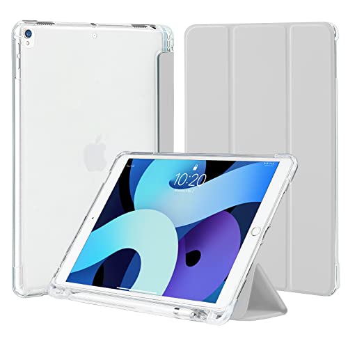 4UBonLife Hülle für iPad 9./8./7. Generation 10,2 Zoll 2021 2020 2019 für iPad Air 3 und iPad Pro 10,5 2017 mit Stifthalter, Dünne Schutzhülle Smart Case Cover mit Weich TPU Rückseite Hellgrau von 4UBonLife