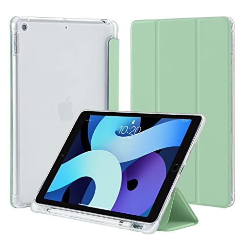 4UBonlife Hülle für iPad 9 8 7 Generation mit Stifthalter, Ultradünne Leichte Schutzhülle, Weich TPU Durchscheinend Rückseite Smart Cover für iPad 10,2 Zoll 2021/2020/2019, Minzgrün von 4UBonLife