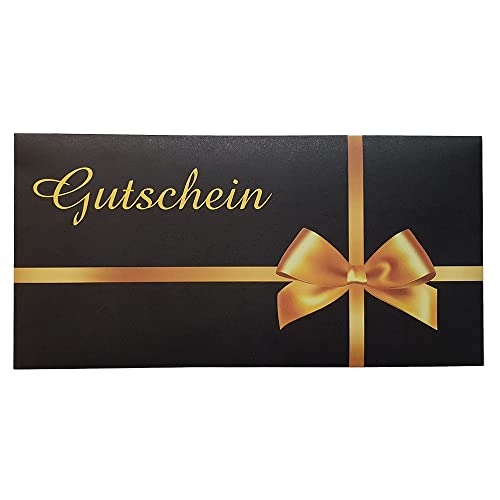 50 Briefumschläge für Gutscheine. Schwarz mit einer goldenen Schlaufe passend für Gutscheine im DL Format von 4WAY Verlag