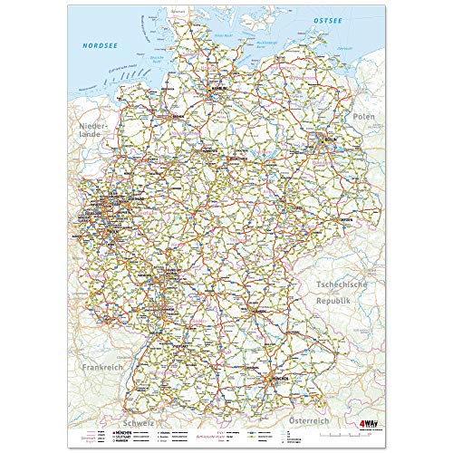 Deutschlandkarte nass abwischbar - verschiedene Formate, versand gerollt (XL (42x60 cm) gefaltet) von 4WAY Verlag