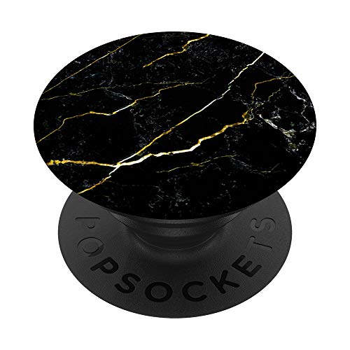 Eleganter schwarzer Marmor-Look - Schwarz Gold Grau - Modern PopSockets PopGrip: Ausziehbarer Sockel und Griff für Handys/Tablets mit Tauschbarem Top von 4You-Stud10