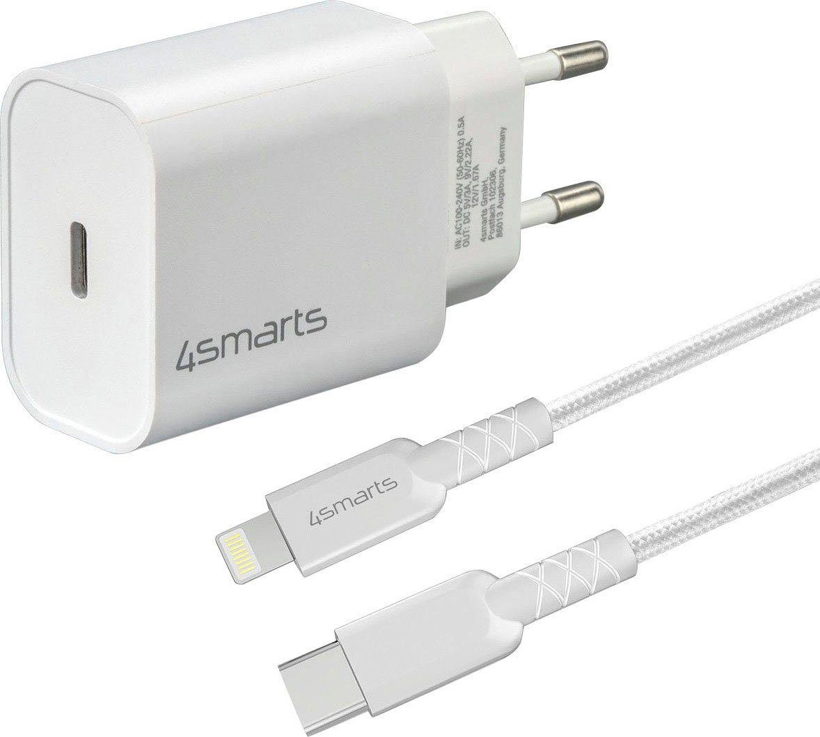 4smarts Schnelllade-Set 20W mit 1,5m Lightning Kabel f. iPhone Smartphone-Ladegerät (150 cm Lightning Kabel für iPhone 11 12 13 14 Pro Max Mini SE iPad, 20W Schnellladegerät iPhone Ladekabel USB-C Ladegerät PD Schnelllader) von 4smarts